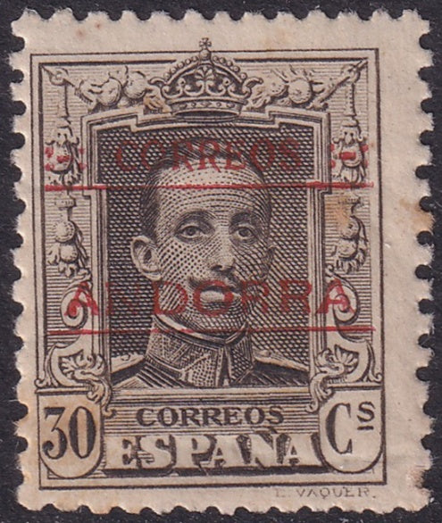 Andorra Spanish 1928 Sc 7a MH* horizontal crease at bottom