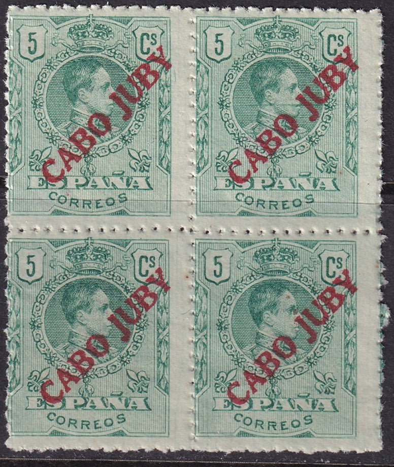 Cape Juby 1919 Sc 9 block MNG(*) overprint on reverse variety