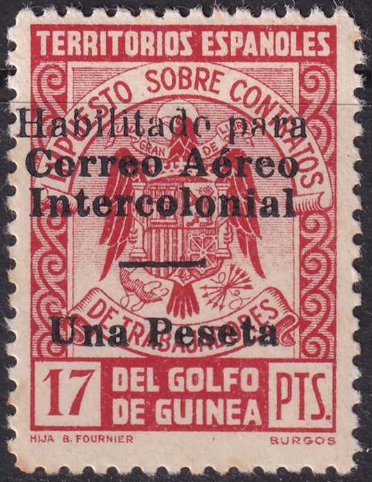 Spanish Guinea 1941 Sc C1 air post MNH** streaky gum shorter overprint bar