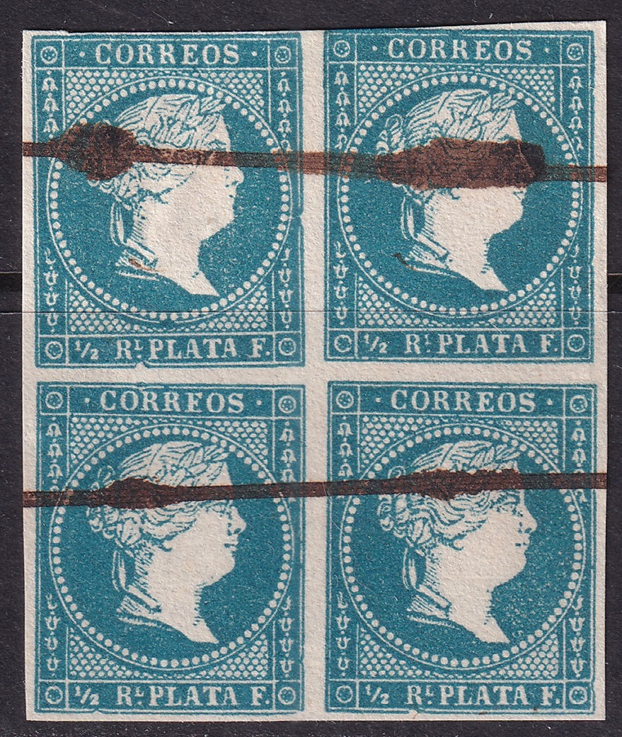 Cuba 1857 Sc 12 block used with "CORRFOS" variety (position II-14)