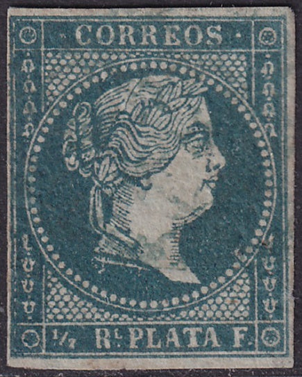 Cuba 1855 Sc 1a used light blue cancel shifted watermark