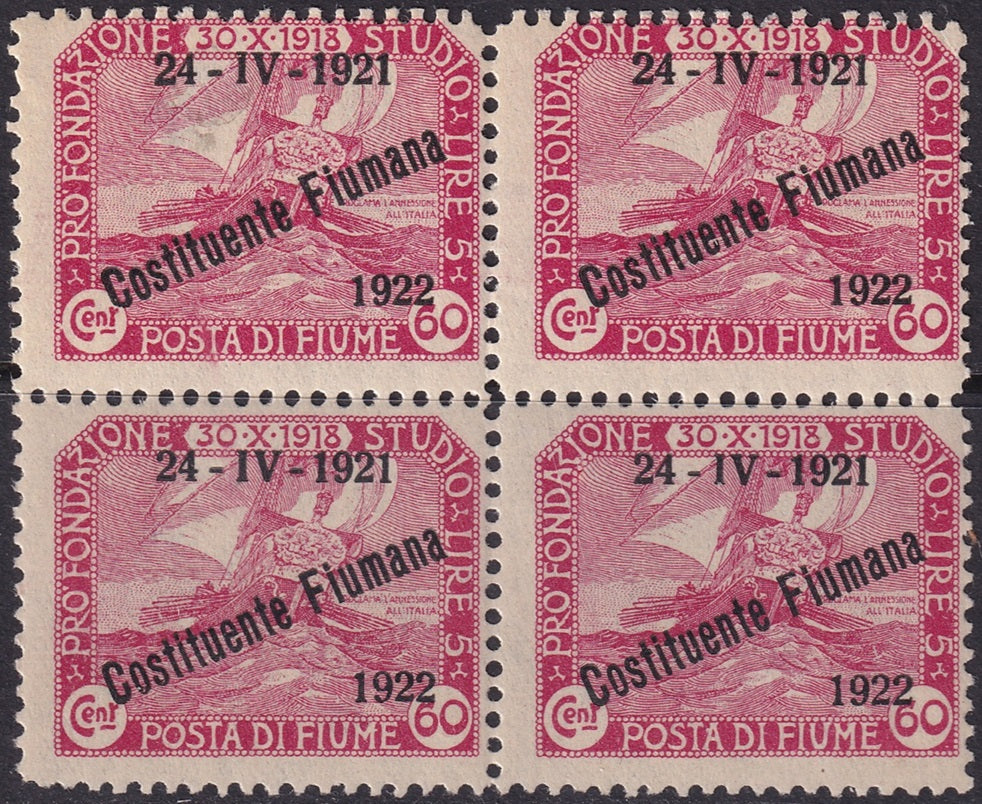 Fiume 1922 Sc 166 block MNH** minor disturbed gum