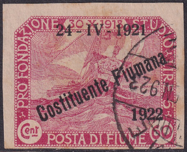 Fiume 1922 Sc 166 imperf variety used