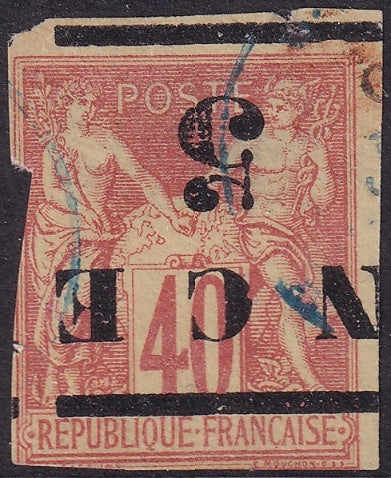 New Caledonia 1884 Sc 6a used inverted overprint cut margin