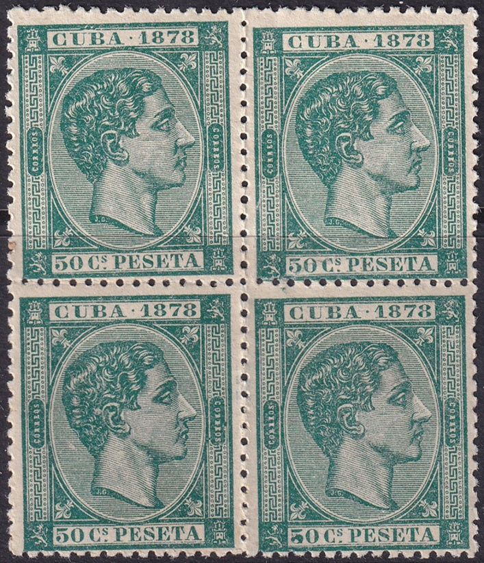 Cuba 1878 Sc 80 block MNG(*) fine impression variety