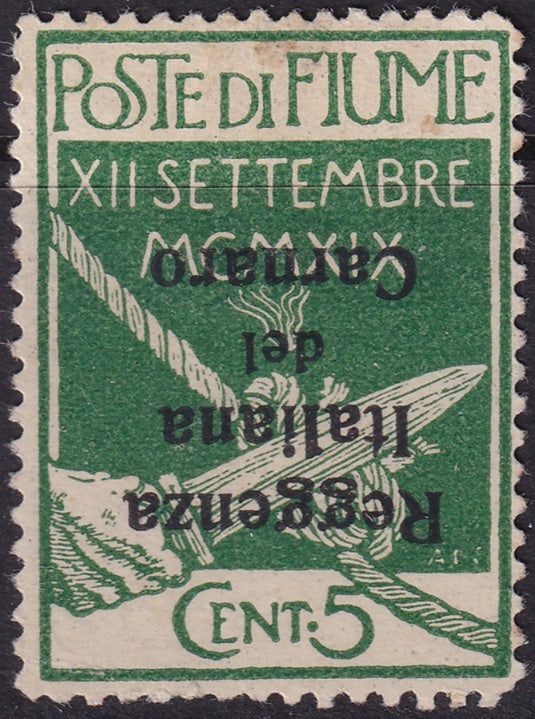 Fiume 1920 Sc 106a MH* inverted overprint signed Sorani