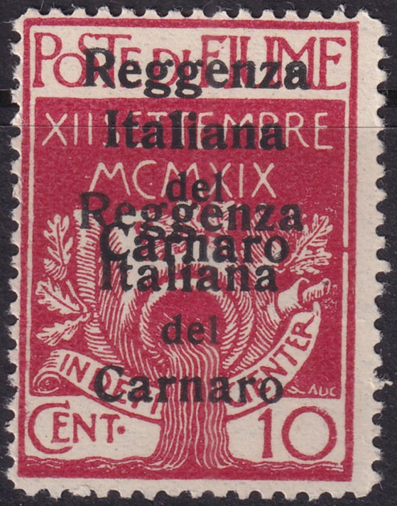 Fiume 1920 Sc 107b MNH** double overprint large crease