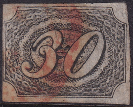 Brazil 1844 Sc 8 used red cancel small crease