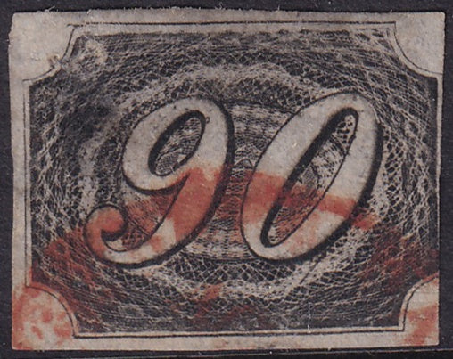 Brazil 1844 Sc 10 used red date cancel repaired thin/small tear