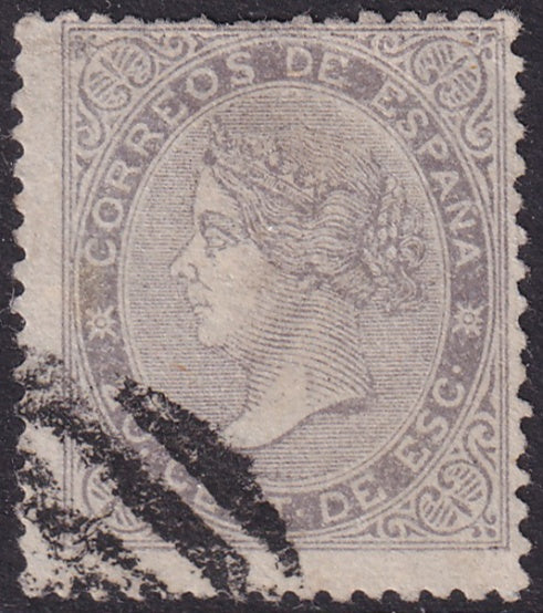 Spain 1867 Sc 93b used parrilla con cifra cancel top perfs damage