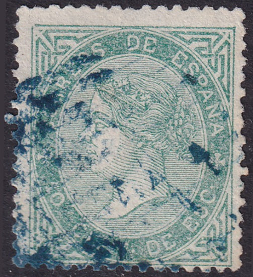 Spain 1867 Sc 92 used blue parrilla con cifra cancel