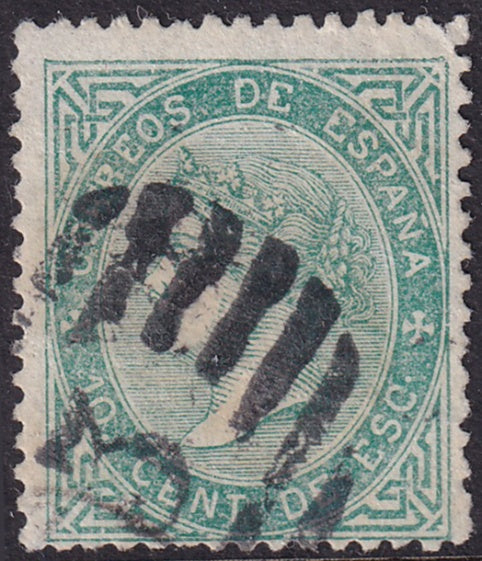 Spain 1867 Sc 92 used "3" parrilla con cifra cancel