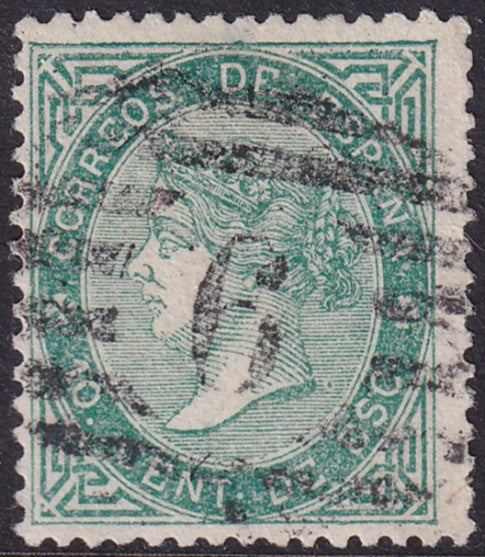 Spain 1867 Sc 92 used "6" parrilla con cifra cancel