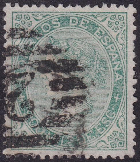 Spain 1868 Sc 101 used parrilla con cifra "2" (Barcelona) cancels