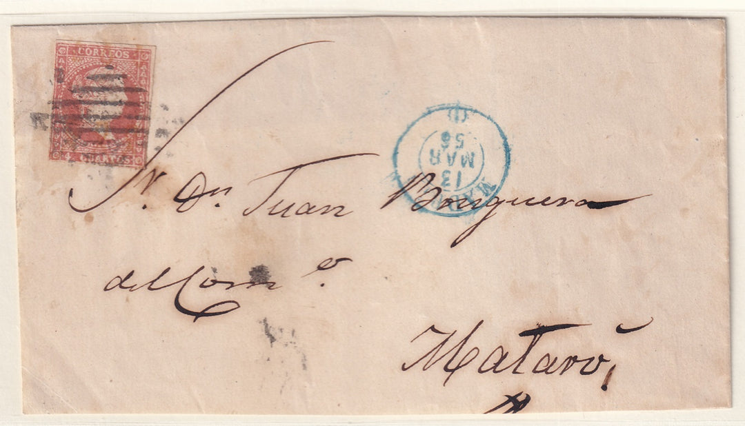 Spain 1856 Sc 37 folded letter (front only) with postal forgery Graus certificate