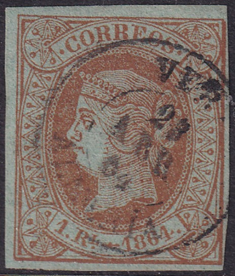 Spain 1864 Sc 65 used Vera (Almeria) date cancel