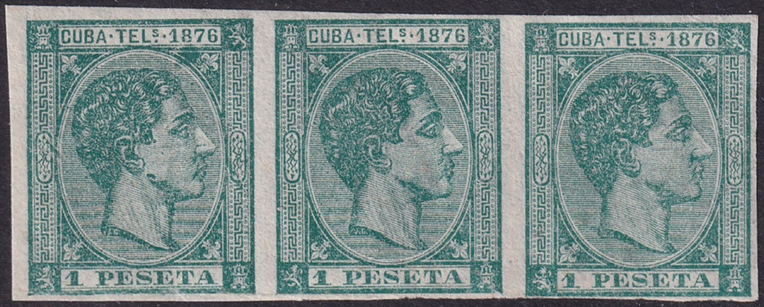 Cuba 1876 telégrafo Ed 35s telegraph imperf strip of 3 MNH** creases