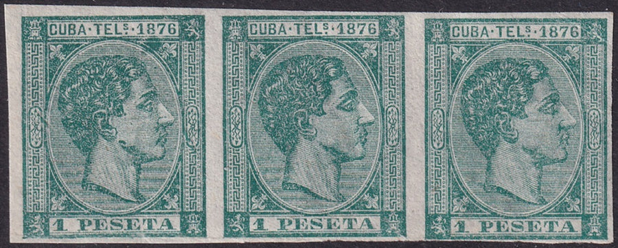 Cuba 1876 telégrafo Ed 35s telegraph imperf strip of 3 MNH** creases