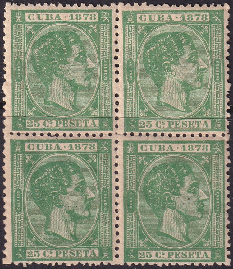 Cuba 1878 Sc 79 block MNH** toned