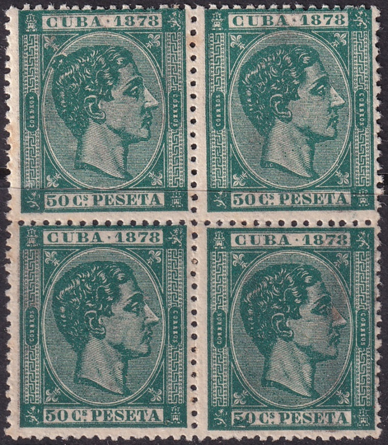 Cuba 1878 Sc 80 block MNH** streaky gum toning spots