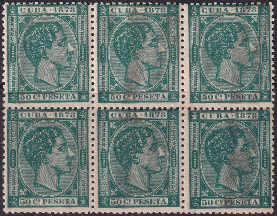 Cuba 1878 Sc 80 block of 6 MNH** streaky gum