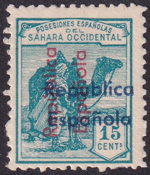 Spanish Sahara 1935 Sc 26 MH* double overprint variety