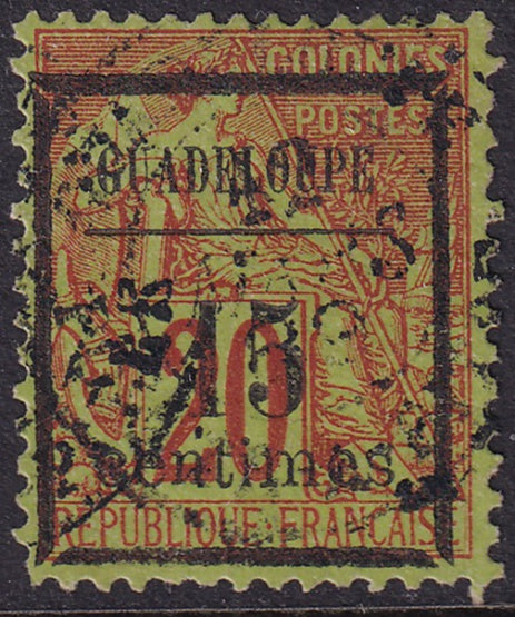 Guadeloupe 1889 Sc 4 used longer "centimes" variety