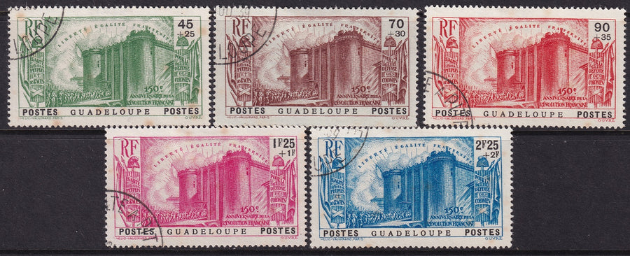 Guadeloupe 1939 Sc B4-8 set used multiple toning spots