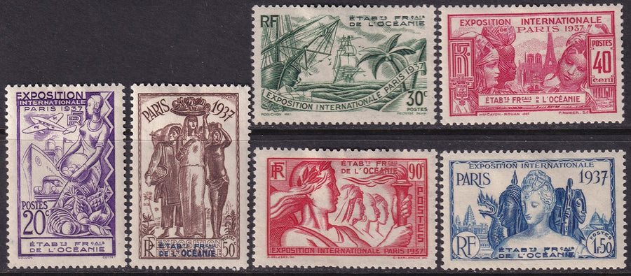 French Polynesia 1937 Sc 117-22 set MH* all with heavy hinging