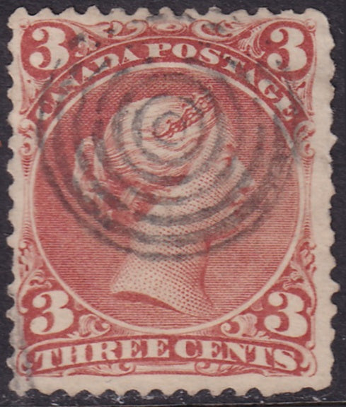 Canada 1868 Sc 25b used 7-ring cancel thin paper