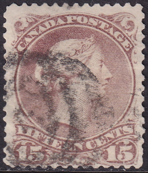 Canada 1868 Sc 29b used 2-ring cancel red lilac