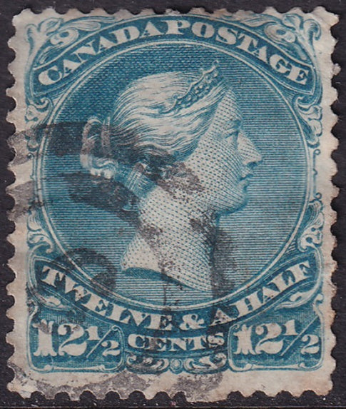 Canada 1868 Sc 28 used 2-ring "6" (London) cancel thin