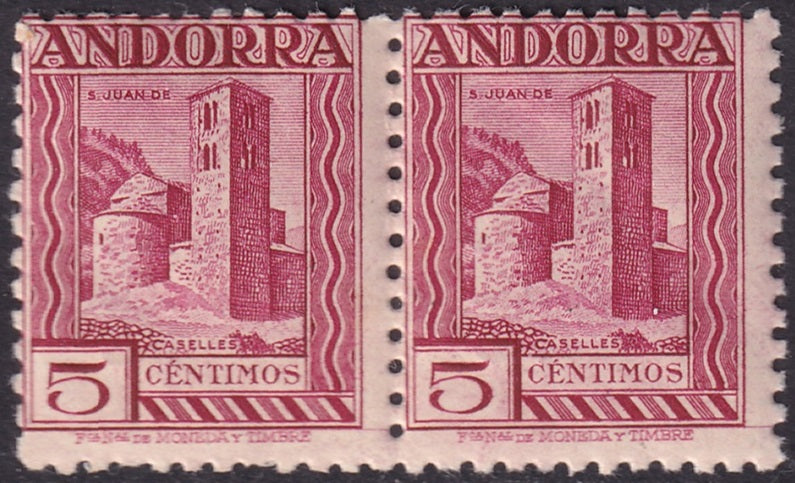 Andorra Spanish 1931 Sc 14a pair MNH** light diagonal crease