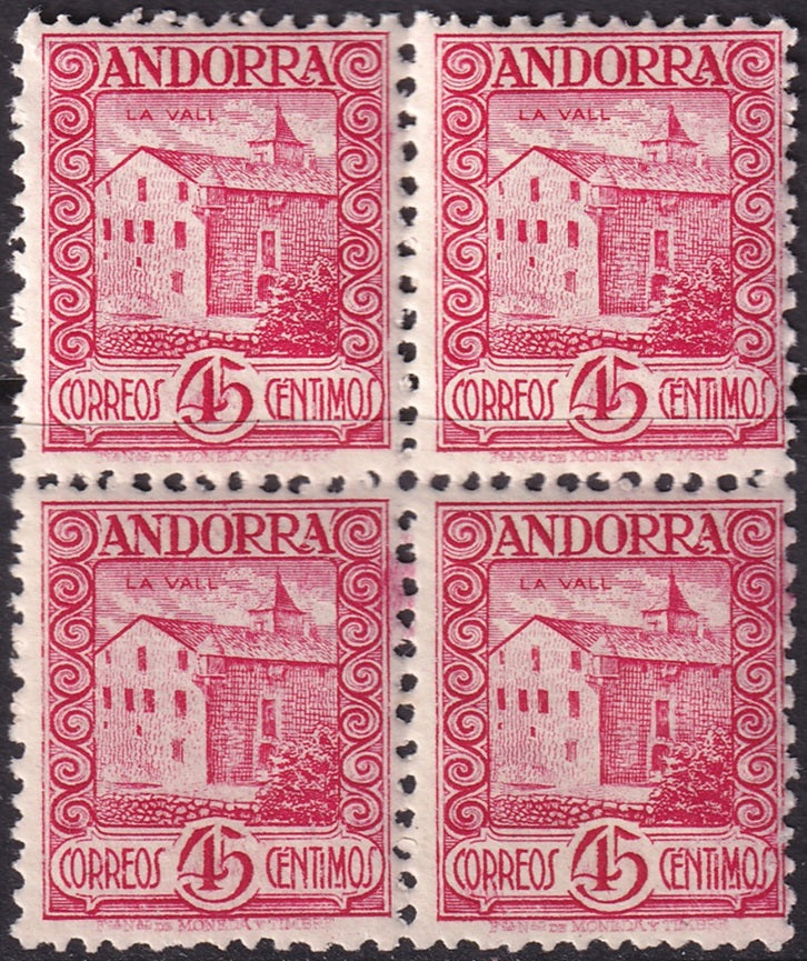Andorra Spanish 1937 Sc 32 block MNH**
