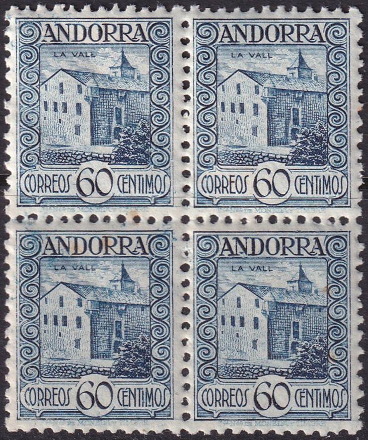 Andorra Spanish 1937 Sc 34 block MNH** large diagonal crease