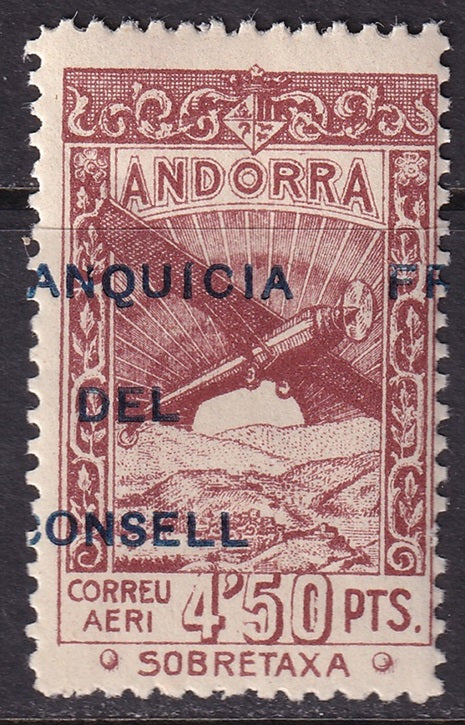 Andorra Spanish 1932 Sanabria 23 unissued air post MNH** shifted overprint