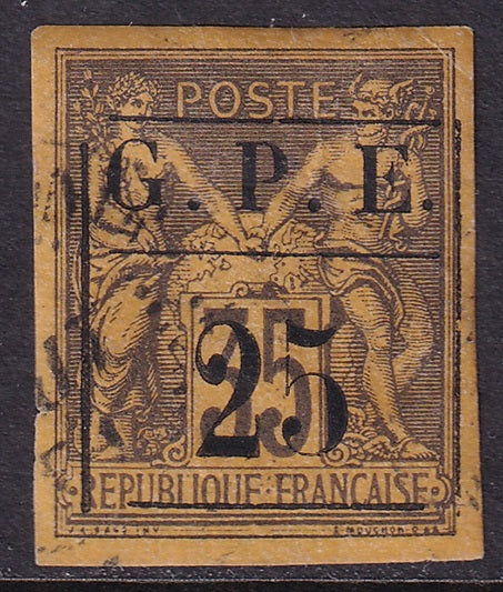 Guadeloupe 1884 Sc 2 used tiny margin cut on left side
