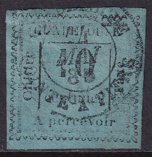 Guadeloupe 1884 Sc J7 postage due used faulty pinhole & multiple thins