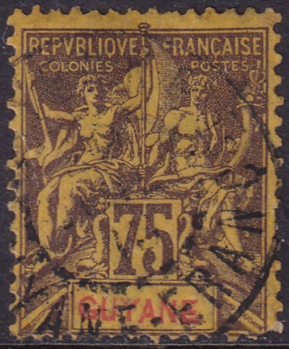 French Guiana 1892 Sc 48 used some short perfs