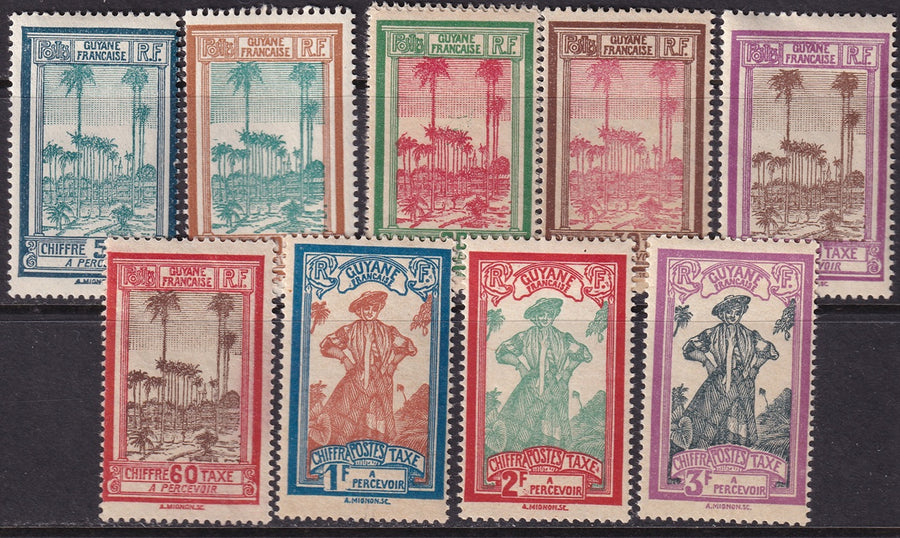 French Guiana 1929 Sc J13-21 postage due set MH* some partial gum