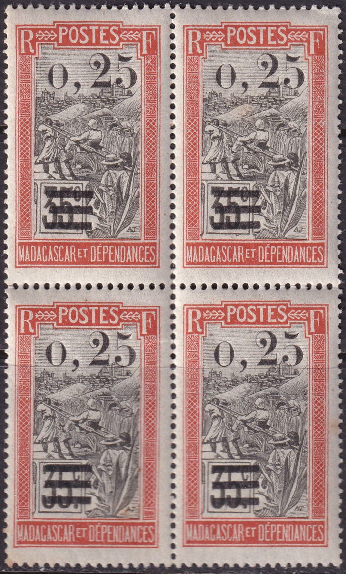 Madagascar 1921 Sc 131 block MNH**