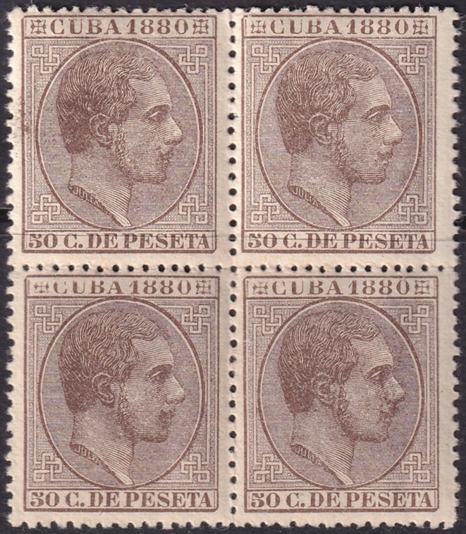 Spanish Antilles 1880 Sc 92 block MNH** streaky toned gum