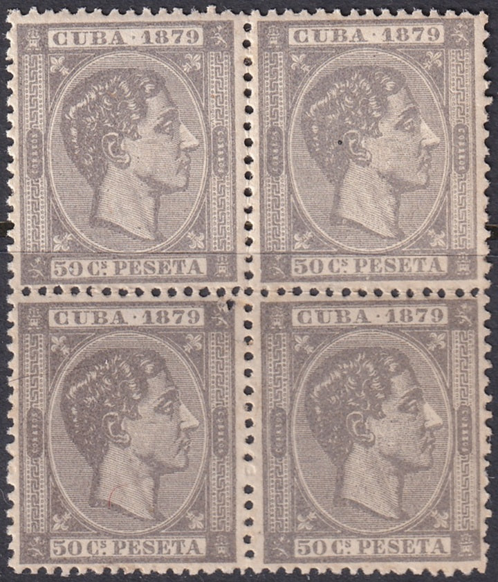 Spanish Antilles 1879 Sc 86 block MNG(*) fine impression variety