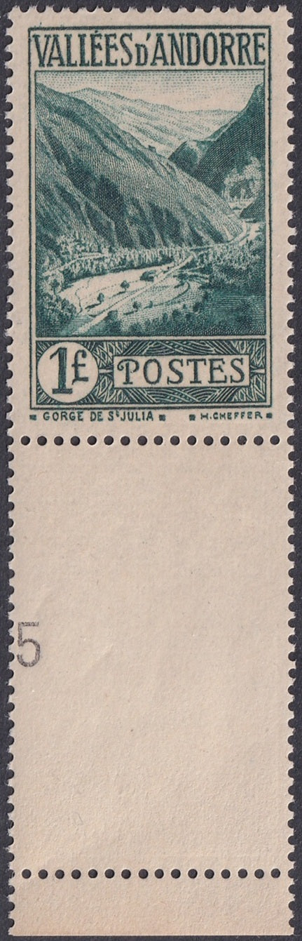Andorra French 1932 Sc 49 margin single MNH**