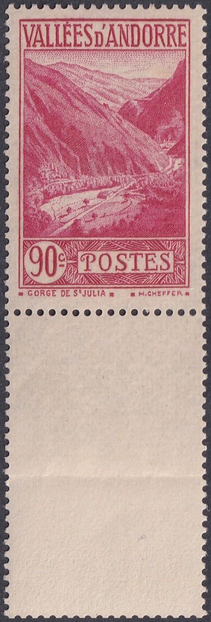Andorra French 1932 Sc 47 margin single MNH**