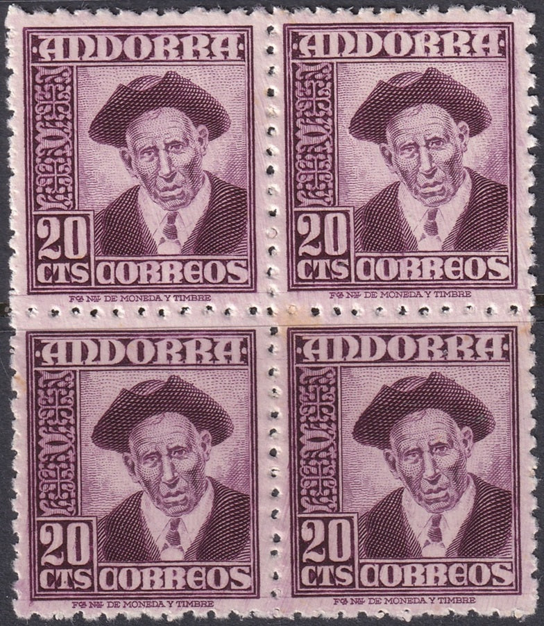 Andorra Spanish 1948 Sc 40 block MNH** some toning spots