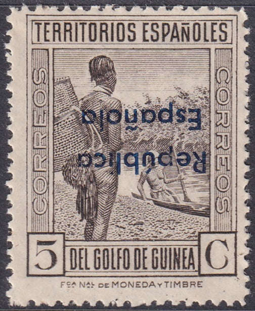 Spanish Guinea 1932 Sc 222 MNG(*) inverted blue overprint variety