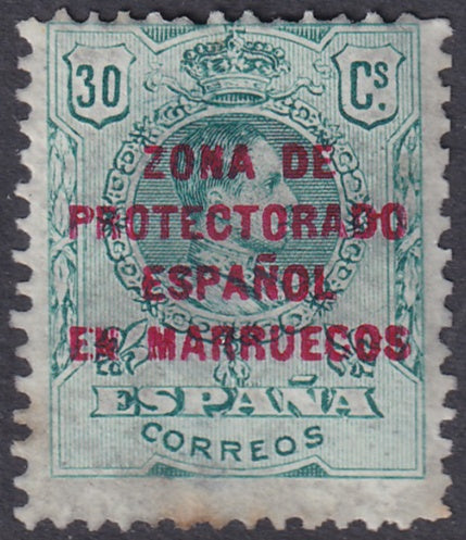 Spanish Morocco 1916 Sc 59 MLH* specimen (muestra) toning at bottom