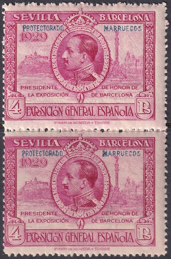 Spanish Morocco 1929 Sc 119 pair MNH** perf 14 variety