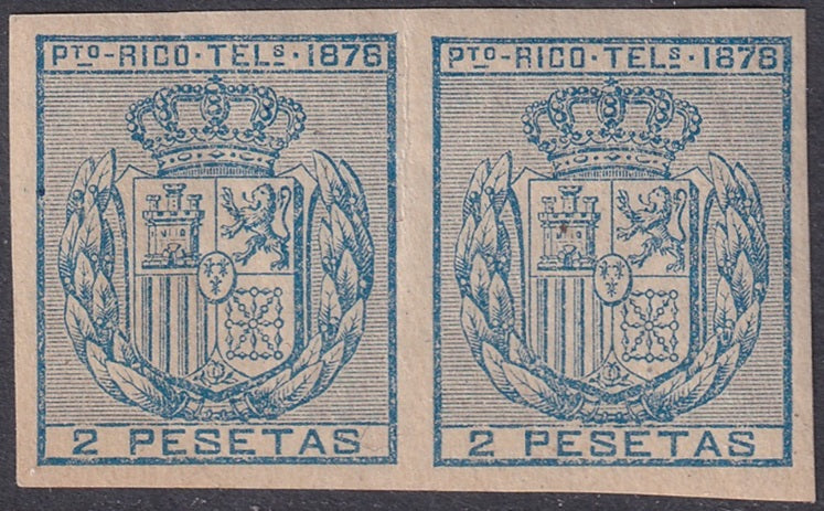 Puerto Rico 1878 telégrafo Ed 17s telegraph pair imperf MNH** pinhole